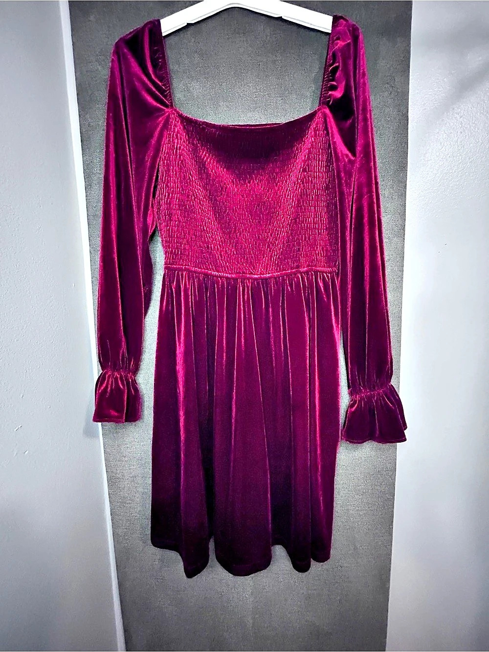 Cupshe Burgandy Smocked Velvet Dress Size L